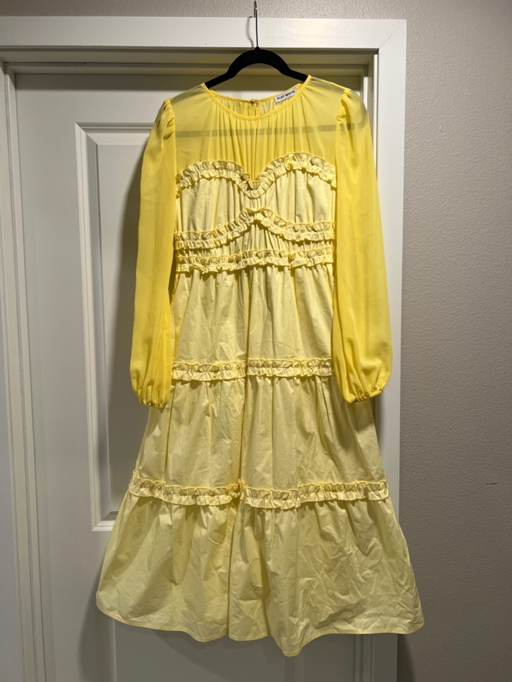 Flat White Pale Yellow Ruffle Bodice Dress Size Small NWOT